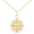 1/4 Ctw Floral Medallion Circle Round Cut Diamond Fashion Pendant With Paperclip Chain in 14K Yellow Gold