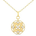 Floral Circle Paperclip Medallion Diamond Fashion Pendant