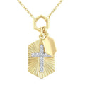 1/8 Ctw Cross Charm Fluted Round Cut Diamond Pirouette Fashion Pendant With Chain in 10K Yellow and White Gold