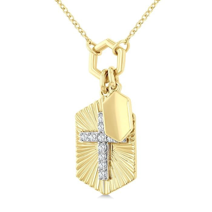 1/8 Ctw Cross Charm Fluted Round Cut Diamond Pirouette Fashion Pendant With Chain in 10K Yellow and White Gold