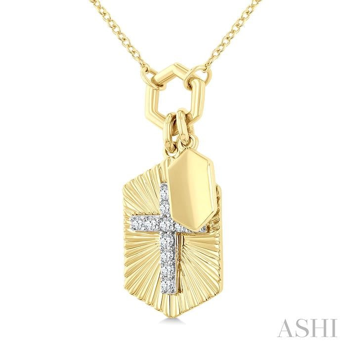 1/8 Ctw Cross Charm Fluted Round Cut Diamond Pirouette Fashion Pendant With Chain in 10K Yellow and White Gold