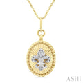 1/20 Ctw Fleur De Lis Motif Fluted Medallion Round Cut Diamond Pirouette Fashion Pendant With Chain in 10K Yellow and White Gold