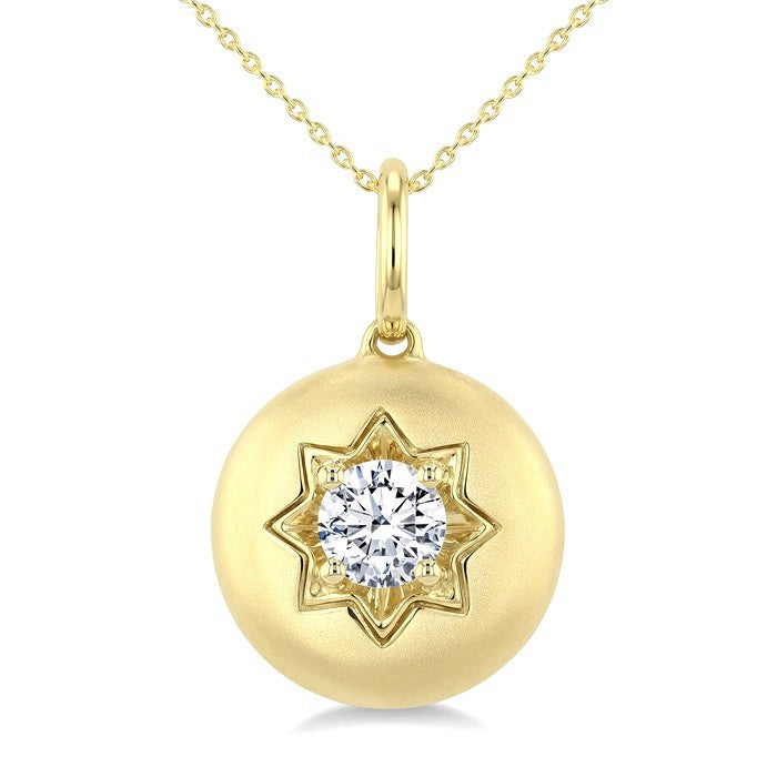 5/8 Ctw Circle Round Cut Diamond Fashion Dome Pendant With Chain in 14K Yellow Gold