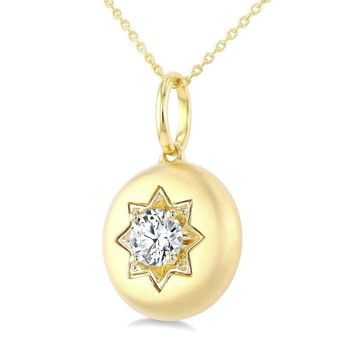 5/8 Ctw Circle Round Cut Diamond Fashion Dome Pendant With Chain in 14K Yellow Gold
