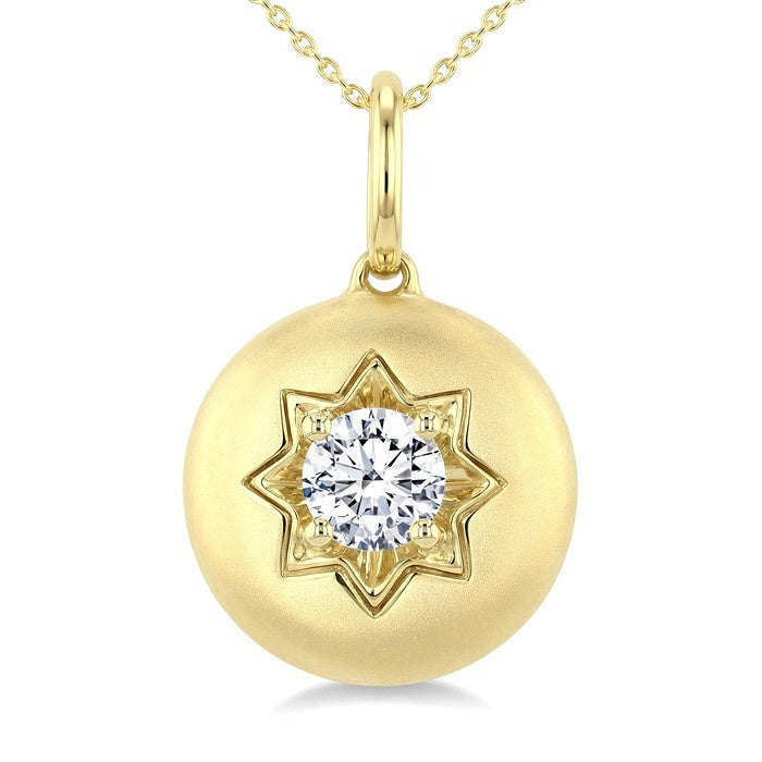 5/8 Ctw Circle Round Cut Diamond Fashion Dome Pendant With Chain in 14K Yellow Gold