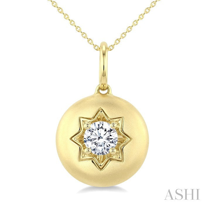 5/8 Ctw Circle Round Cut Diamond Fashion Dome Pendant With Chain in 14K Yellow Gold