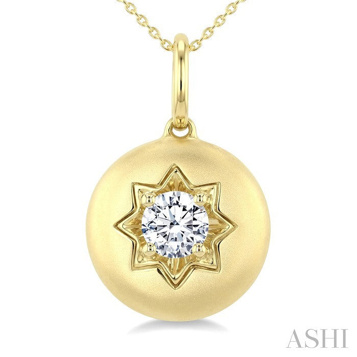 5/8 Ctw Circle Round Cut Diamond Fashion Dome Pendant With Chain in 14K Yellow Gold