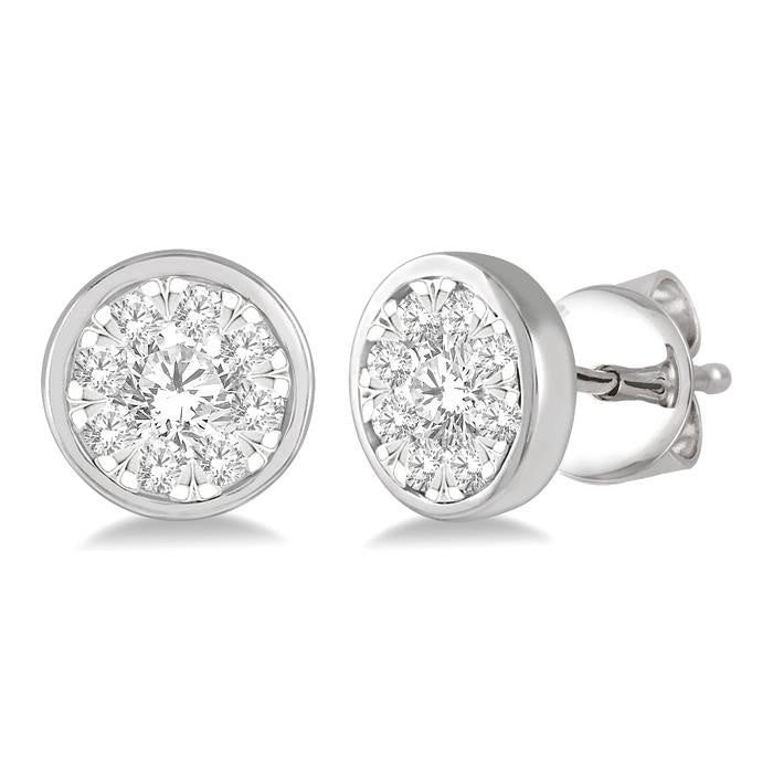 1/2 Ctw Shine Bright Round Cut Diamond Bezel Stud Earrings in 14K White Gold