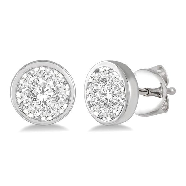 1/2 Ctw Shine Bright Round Cut Diamond Bezel Stud Earrings in 14K White Gold