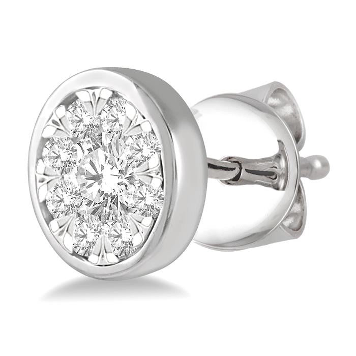 1/2 Ctw Shine Bright Round Cut Diamond Bezel Stud Earrings in 14K White Gold