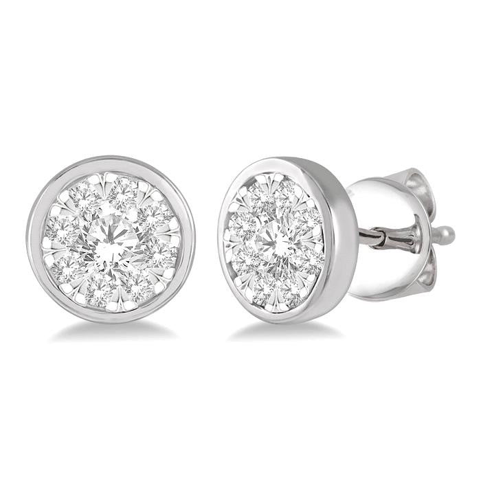 1/2 Ctw Shine Bright Round Cut Diamond Bezel Stud Earrings in 14K White Gold