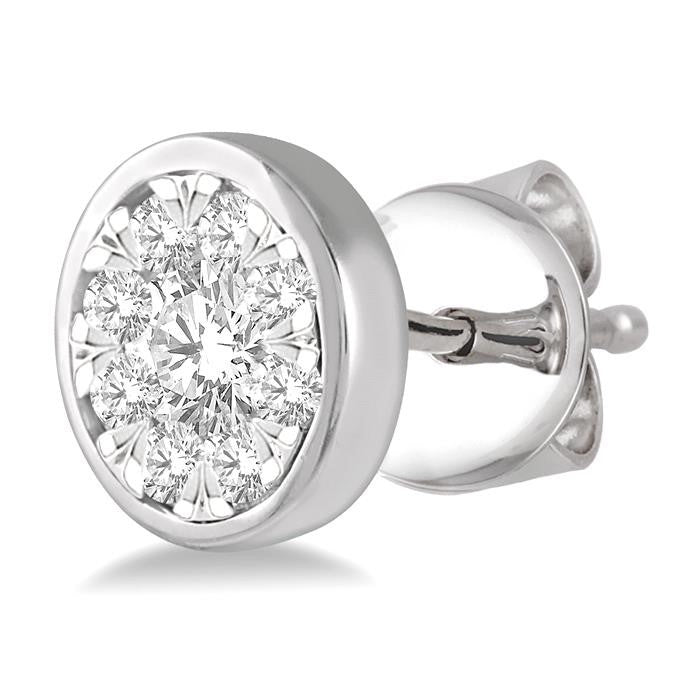 1/2 Ctw Shine Bright Round Cut Diamond Bezel Stud Earrings in 14K White Gold