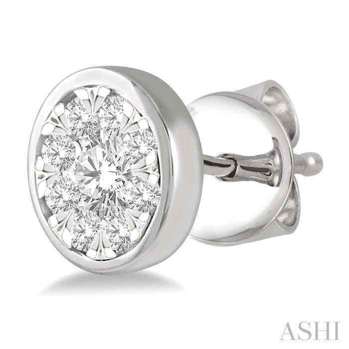 1/2 Ctw Shine Bright Round Cut Diamond Bezel Stud Earrings in 14K White Gold