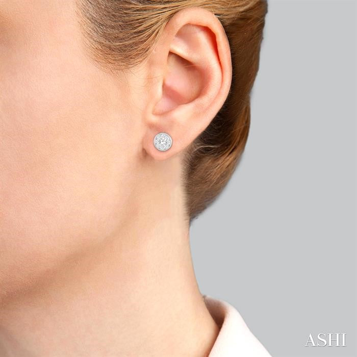 1/2 Ctw Shine Bright Round Cut Diamond Bezel Stud Earrings in 14K White Gold
