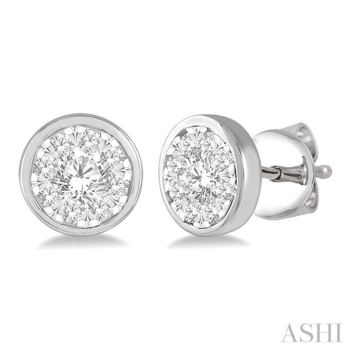 1/2 Ctw Shine Bright Round Cut Diamond Bezel Stud Earrings in 14K White Gold