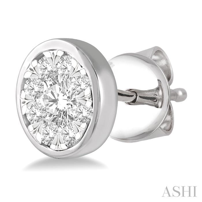 1/2 Ctw Shine Bright Round Cut Diamond Bezel Stud Earrings in 14K White Gold