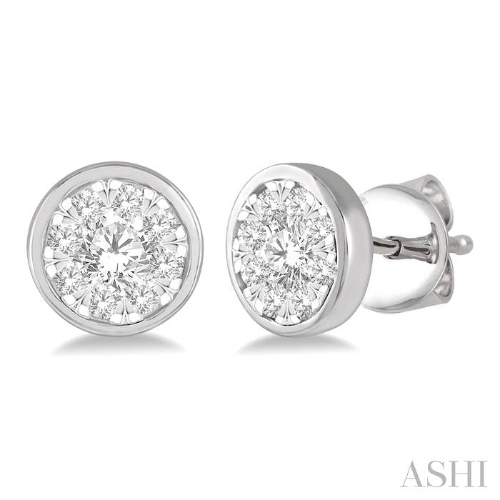 1/2 Ctw Shine Bright Round Cut Diamond Bezel Stud Earrings in 14K White Gold
