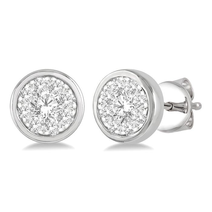 1/3 Ctw Shine Bright Round Cut Diamond Bezel Stud Earrings in 14K White Gold