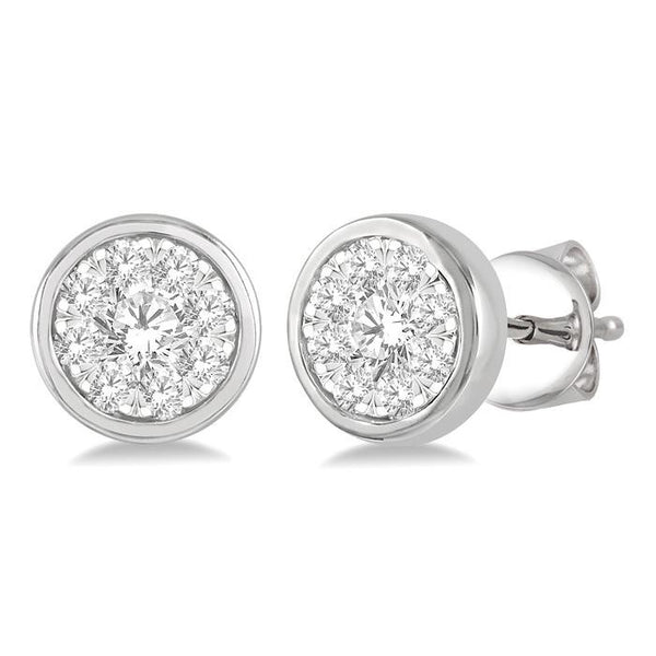 1/3 Ctw Shine Bright Round Cut Diamond Bezel Stud Earrings in 14K White Gold
