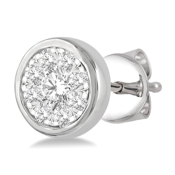1/3 Ctw Shine Bright Round Cut Diamond Bezel Stud Earrings in 14K White Gold