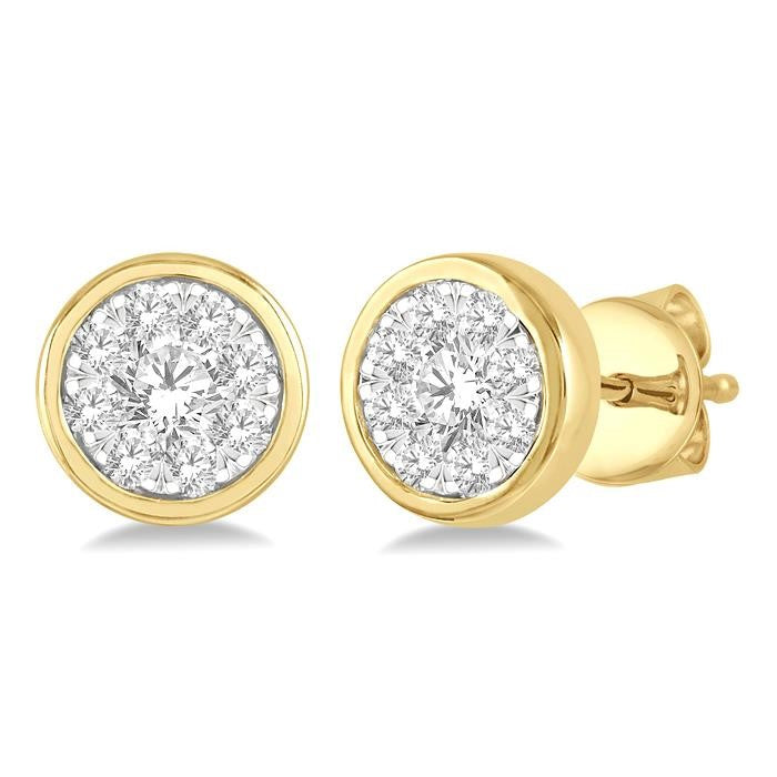 1/3 Ctw Shine Bright Round Cut Diamond Bezel Stud Earrings in 14K Yellow and White Gold