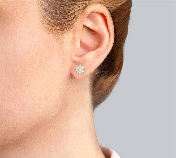 1/3 Ctw Shine Bright Round Cut Diamond Bezel Stud Earrings in 14K Yellow and White Gold