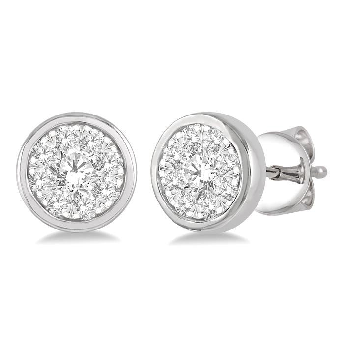 1/3 Ctw Shine Bright Round Cut Diamond Bezel Stud Earrings in 14K White Gold