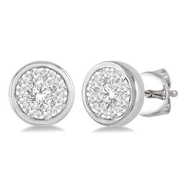 1/3 Ctw Shine Bright Round Cut Diamond Bezel Stud Earrings in 14K White Gold
