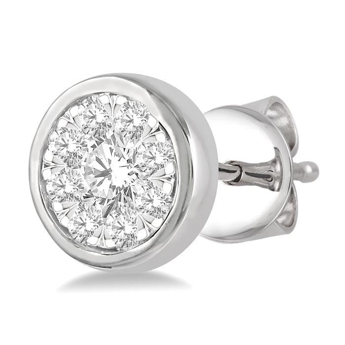 1/3 Ctw Shine Bright Round Cut Diamond Bezel Stud Earrings in 14K White Gold