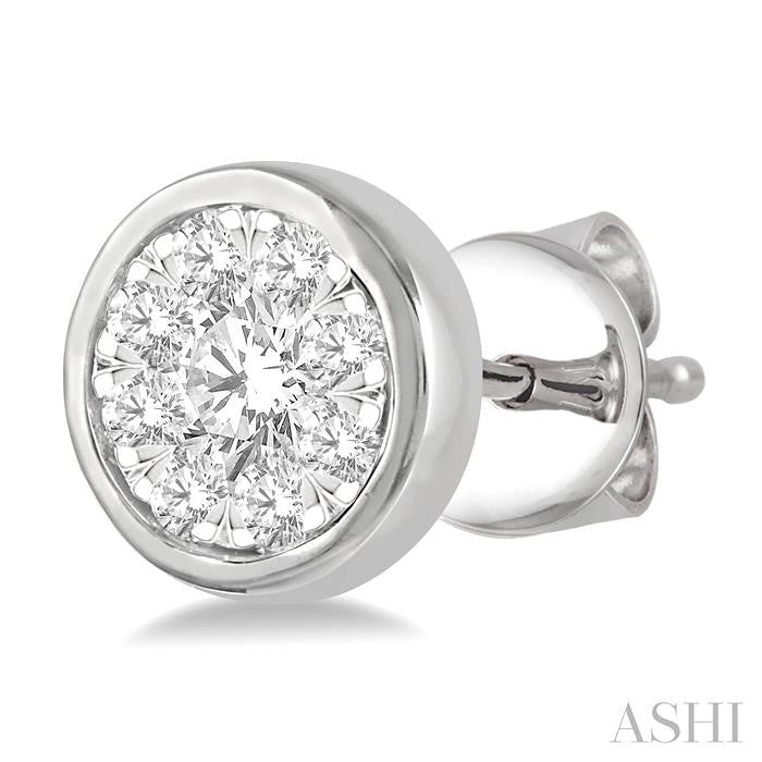 1/3 Ctw Shine Bright Round Cut Diamond Bezel Stud Earrings in 14K White Gold