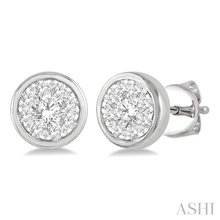 1/3 Ctw Shine Bright Round Cut Diamond Bezel Stud Earrings in 14K White Gold