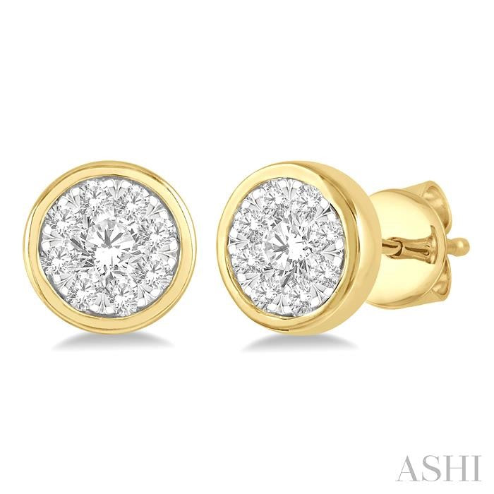1/3 Ctw Shine Bright Round Cut Diamond Bezel Stud Earrings in 14K Yellow and White Gold