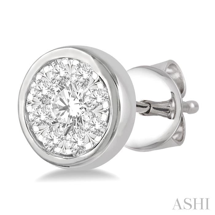 1/3 Ctw Shine Bright Round Cut Diamond Bezel Stud Earrings in 14K White Gold