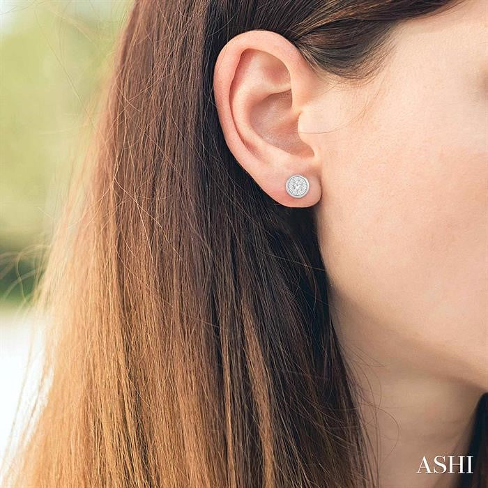 1/3 Ctw Shine Bright Round Cut Diamond Bezel Stud Earrings in 14K White Gold