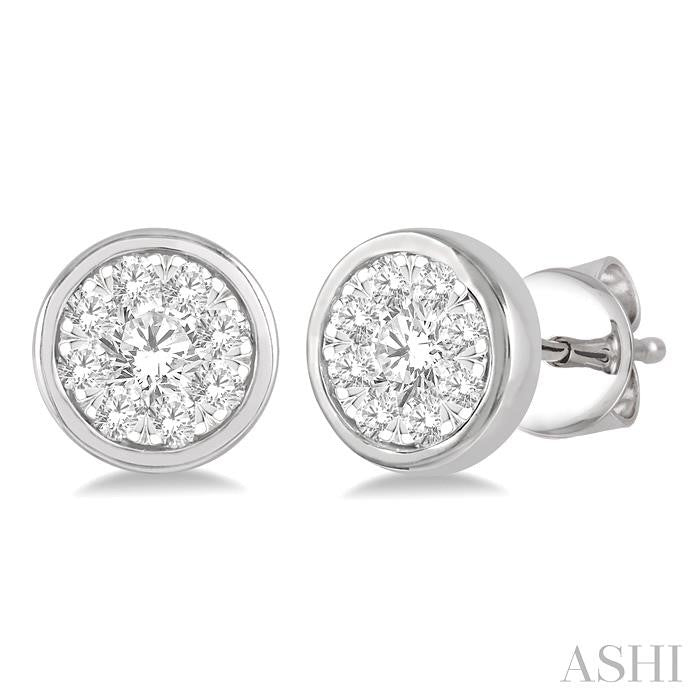 1/3 Ctw Shine Bright Round Cut Diamond Bezel Stud Earrings in 14K White Gold
