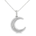 1/5 Ctw Spiral Textured Crescent Moon Round Cut Diamond Pirouette Fashion Pendant With Chain in 14K White Gold