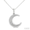 1/5 Ctw Spiral Textured Crescent Moon Round Cut Diamond Pirouette Fashion Pendant With Chain in 14K White Gold