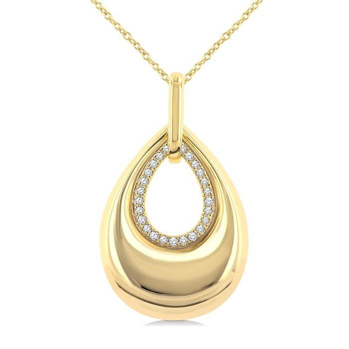 1/20 Ctw Bold Open Window Teardrop Round Cut Golden Glow Diamond Aeris Gold Fashion Pendant With Chain in 10K Yellow Gold
