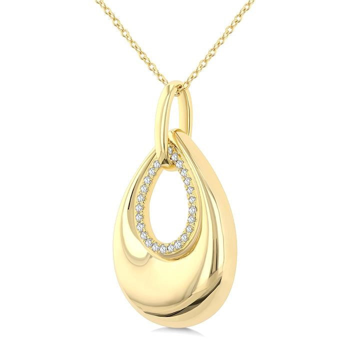 1/20 Ctw Bold Open Window Teardrop Round Cut Golden Glow Diamond Aeris Gold Fashion Pendant With Chain in 10K Yellow Gold