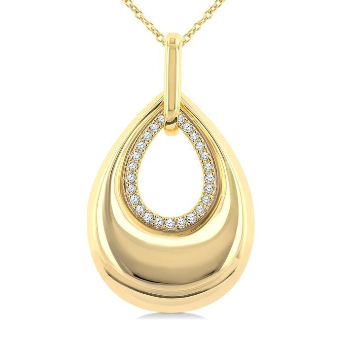 1/20 Ctw Bold Open Window Teardrop Round Cut Golden Glow Diamond Aeris Gold Fashion Pendant With Chain in 10K Yellow Gold