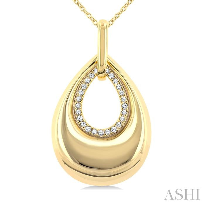 1/20 Ctw Bold Open Window Teardrop Round Cut Golden Glow Diamond Aeris Gold Fashion Pendant With Chain in 10K Yellow Gold
