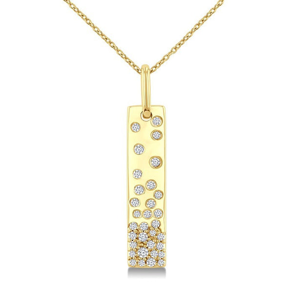 1/4 Ctw Round Cut Diamond Vertical Mosaic Bar Fashion Pendant With Chain in 10K Yellow Gold