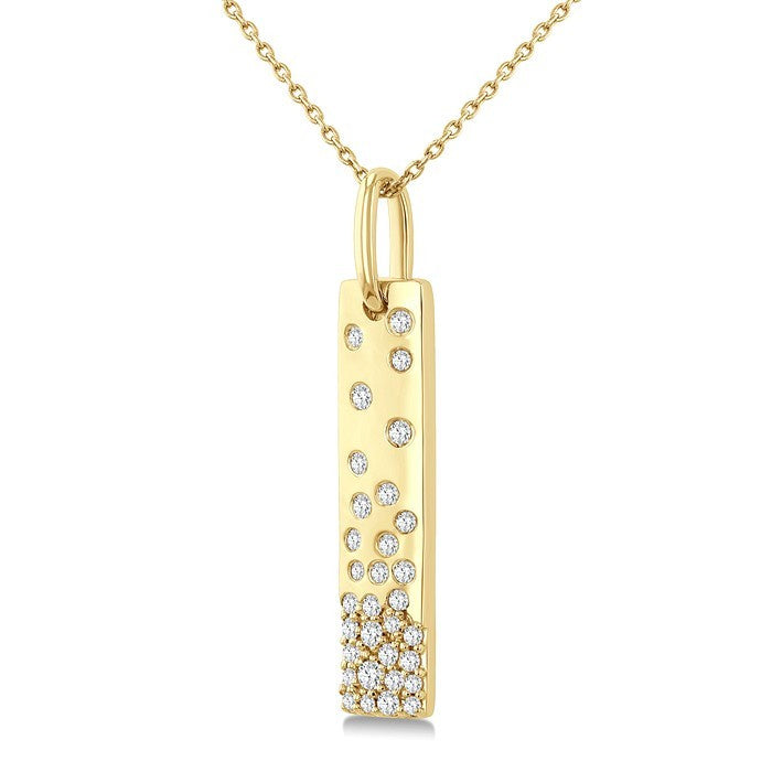 1/4 Ctw Round Cut Diamond Vertical Mosaic Bar Fashion Pendant With Chain in 10K Yellow Gold