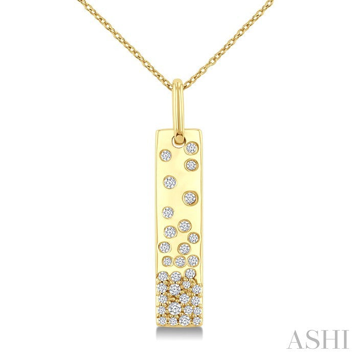 1/4 Ctw Round Cut Diamond Vertical Mosaic Bar Fashion Pendant With Chain in 10K Yellow Gold