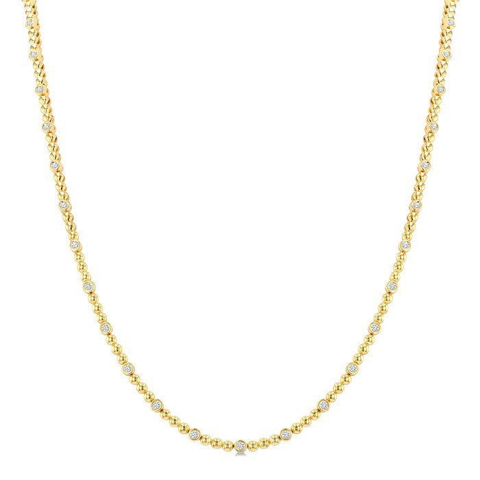 1/2 Ctw Bezel Set Round Cut Diamond Bead Bijoux Fashion Necklace in 14K Yellow Gold