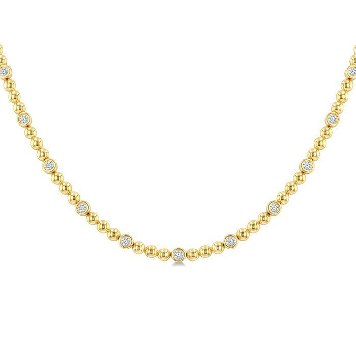 1/2 Ctw Bezel Set Round Cut Diamond Bead Bijoux Fashion Necklace in 14K Yellow Gold