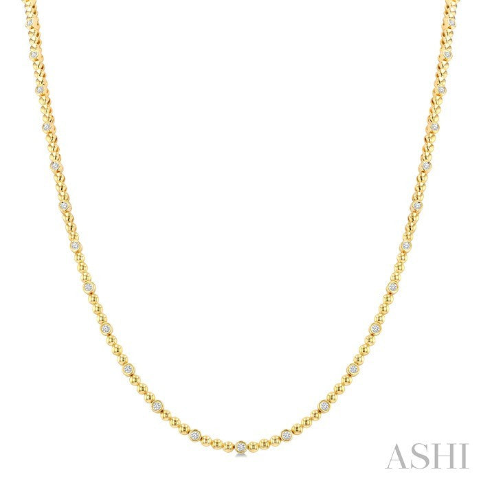 1/2 Ctw Bezel Set Round Cut Diamond Bead Bijoux Fashion Necklace in 14K Yellow Gold