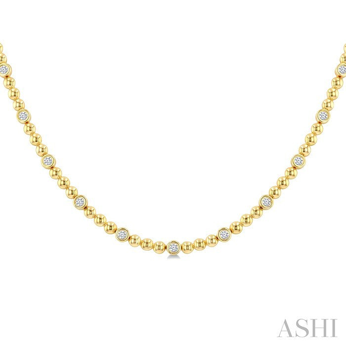 1/2 Ctw Bezel Set Round Cut Diamond Bead Bijoux Fashion Necklace in 14K Yellow Gold