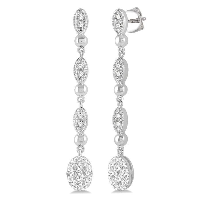 1/2 Ctw Oval Shine Bright and Marquise Motif Round Cut Diamond Fashion Long Earrings in 14K White Gold