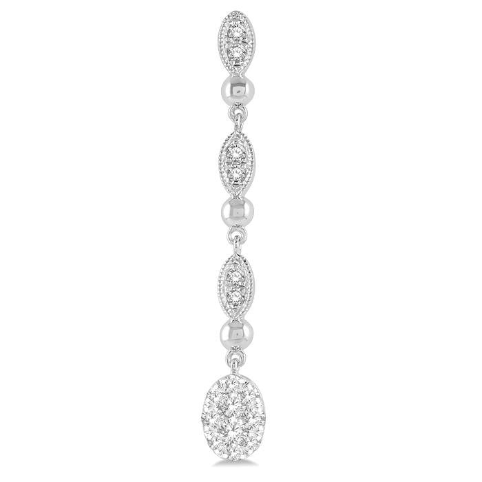 1/2 Ctw Oval Shine Bright and Marquise Motif Round Cut Diamond Fashion Long Earrings in 14K White Gold